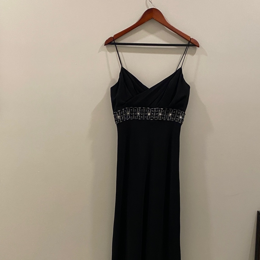 Pinky Black Strapless Beaded Waist Evening Dress